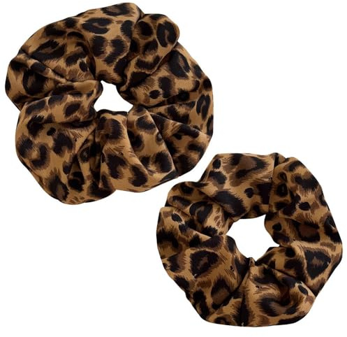 AMOR SPES 2PCS Big/Small Leopard Print Hair Scrunchies Set for Women - 2 Count - A