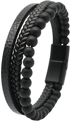 SRDUJINWAN Armband Männer Und Frauen Armbänder Schmuck Männer Armbänder Leder Perlen Armbänder-schwarz