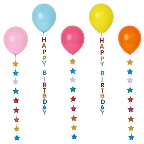 Talking Tables 5 x ballons d'anniversaire avec étoiles colorées 30cm avec ficelle 1m déco suspendue couleurs pastel jaune rose bleu orange ballon de plafond