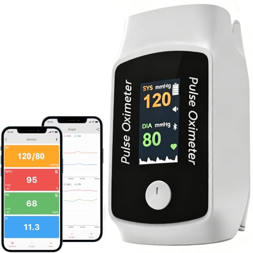 Oxygymètre Bluetooth pour les doigts avec pression respiratoire, O2mètre haute précision, Moniteur portable de SPO2 et fréquence cardiaque pour enfants et adultes, avec batterie incluse