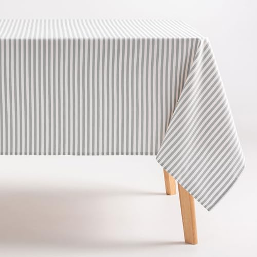 GAMUSI Tischdecke, schmutzabweisend, rechteckig, Baumwollstoff, wasserdicht, graue Streifen, 160 x 180 cm