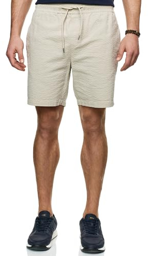 Indicode Herren INAlizzo Shorts Sommershorts aus Seersucker mit Kordelzug | Leichte Seersucker Shorts mit gestreifter Optik, kurze Hose, Herrenshorts, Strandshorts, Freizeithose, Sommerhose für Männer