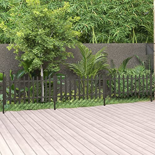 Brokky 318090 Picket Fence with Posts 3 pcs WPC 614x80 cm Garden Fence Insert Fence Garden Picket Fence Edging Lawn Flower Beds Plant Borders Decorative Garden Yard
