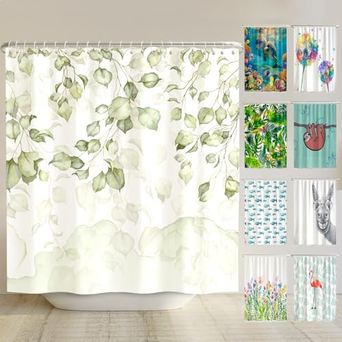 arteneur Anti-Schimmel Duschvorhang 240x200 cm Hängende Blätter | Textil recycelt, OEKO-TEX 100, 40°C Maschinenwäsche, blickdicht, wasserdicht, beschwerter Saum, mit 16 recycelten Ringen