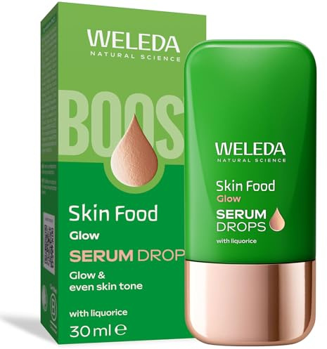 Weleda Skin Food Glow Serum Drops, 30ml | Reduces pigmentation, Fast-absorbing drops, Liquorice root extract, Mix with moisturiser or use alone, Dewy luminous finish