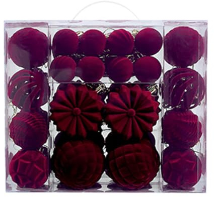 ＡＷＨＡＯ 48 Stück Weihnachtskugeln Christbaumkugeln Dekokugeln Hängeornamente Festschmuck Aus Beflocktem PP Material für Die Dekoration von Hochzeiten, Weinrot