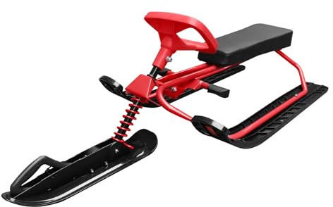 Alomejor Snow Racer-Schlitten mit Lenkrad und Doppelbremsen, Hochwertiger Skischlitten aus HDPE-Eisenmaterial für und Jugendliche, Wintersport-Skischlitten für Unvergessliche Verschneite Erinnerungen
