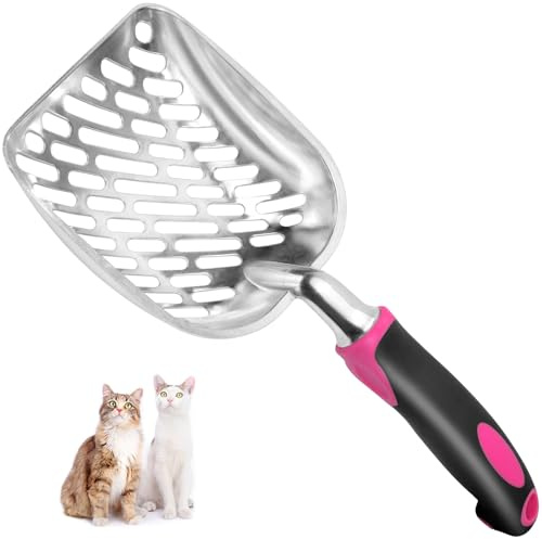 Apidgrowth Katzenstreu-Schaufel – Metallene Katzenstreu-Schaufel – Lange Griff-Schaufel, Katzenstreu-Schaufel – KOT-Sieb-Schaufel – Gitter-Schaufel, geeignet für Katzenstreuwanne (Fuchsia)