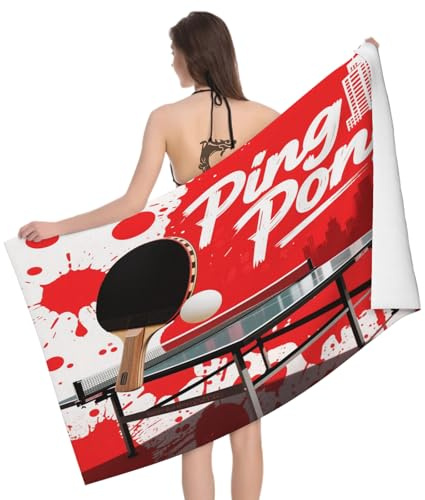 Leichong Serviette de Plage Ping Pong, 3D Imprimé Sport Serviette de Bain Microfibre, Drap de Plage Séchage Rapide e Anti Sable pour Piscine Voyage Couverture, 75x150 cm