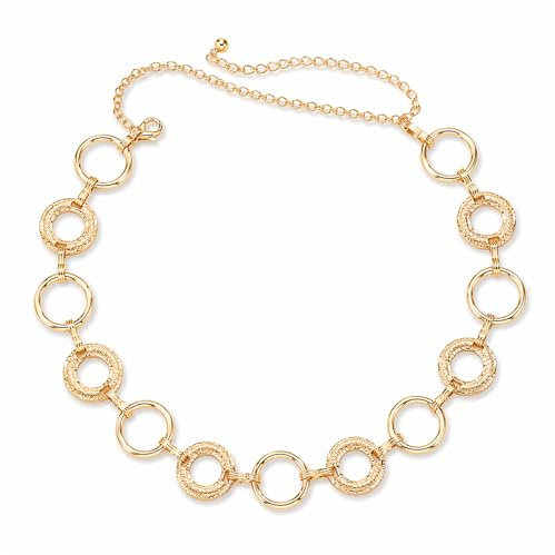 Cintura Donna, Cintura Gioiello Donna, Cintura A Catena In Metallo Dorato Con Anelli, Cintura Sottile Regolabile Per Vestito E Jeans, Stile Elegante Oro