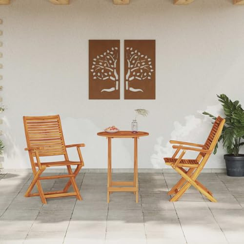 KKHOMEI 3-Teiliges Gartenmöbel Set, Holz Balkonmöbel Set, 2pcs klappbar Hochlehner Klappstühle + Terrassentisch, Balkon Sitzgruppe Massivholz Akazie