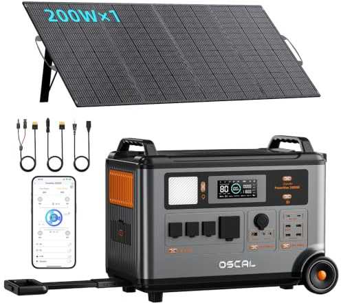 PowerMax 3600SE Estación de Energía Portátil con 200W Panel Solar, Generador Solar 3600W Batería LiFePO₄ 3600Wh, para Camping/Caravana/Emergencias (PowerMax 3600 SE+200W)