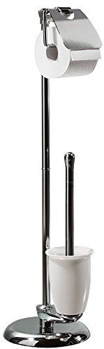 Spirella Darwin Stand WC Garnitur WC Bürste Rollenhalter Toilettenbürste Klobürste Klopapierhalter aus Edelstahl und Porzellan