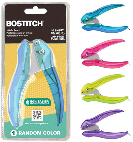 Bostitch Office inLIGHT Reduced Effort One-Hole Punch, One Unit per Package, Assorted Colors, No Color Choice (2401)