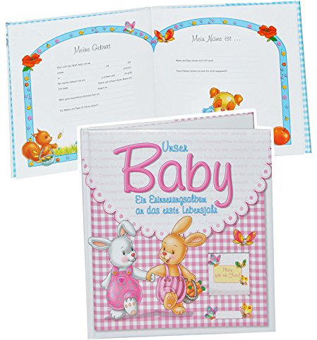 alles-meine.de GmbH Erinnerungsalbum Baby - an das erste Lebensjahr - für Mädchen - erste Fotos - Gebunden - Babyalbum Kinderalbum - rosa pink Babys Neugeborene zur Geburt/Baby..