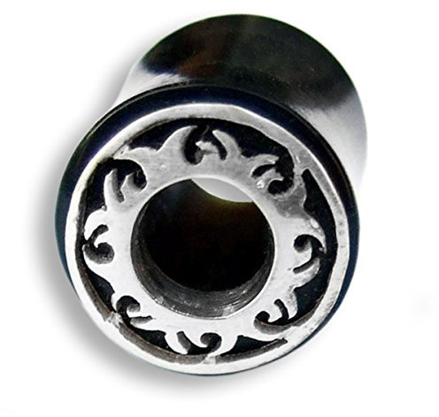 Island Piercings PAAR Horn mit Silber Tunnel Plug Ohr Piercing schwarz 14mm 068