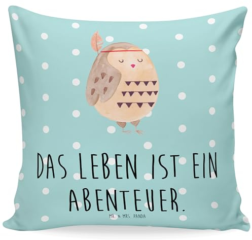 Mr. & Mrs. Panda Dekokissen Eule Federschmuck - Geschenk, Waldtiere, sofakissen, Sofakissen, Kissenhülle, Abenteuer, Eule Deko, Owl, Reisespruch,