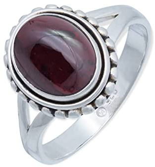 mantraroma Silber Ring Damen 925 Granat Edelstein rot schlicht groß modern
