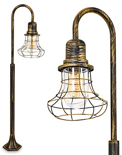 Außenleuchte Borkan, Stehleuchte in antikem Look, Aluguß in Schwarz/Gold mit Klarglas-Scheiben, Wegeleuchte 125,5 cm, Retro/Vintage Gartenlampe, E27-Fassung, IP44, ohne Leuchtmittel