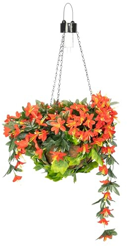 Primrose Duranta Artificial Hanging Baskets with Solar Light - 4 Colours (Red, One)