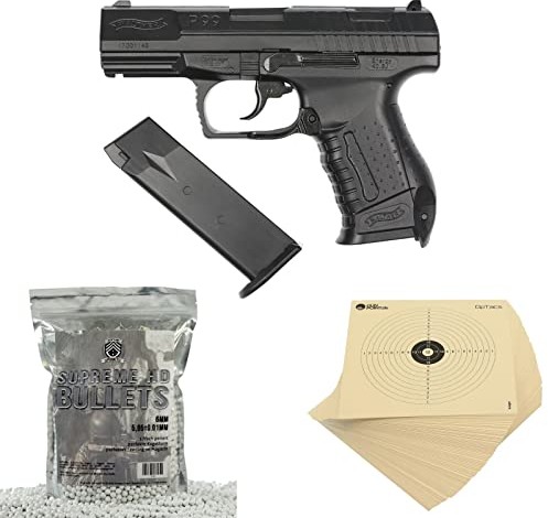 Walther P99 Softair Pistole Set – Federdruck 0,5 Joule – inkl. 50 Zielscheiben & 1.000 BBS Munition – Einsteiger Airsoft Komplettset – robust & präzise