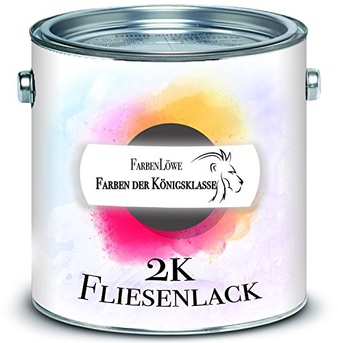 FARBENLÖWE 2-K Fliesenlack im SET für Fliesen inkl. Härter Fliesenlack GLÄNZEND Weiß Grau Cremeweiß Anthrazitgrau Lichtgrau Silbergrau Schwarz Farbauswahl 2-Komponenten Lack (1 L, Schwarz RAL 9005)