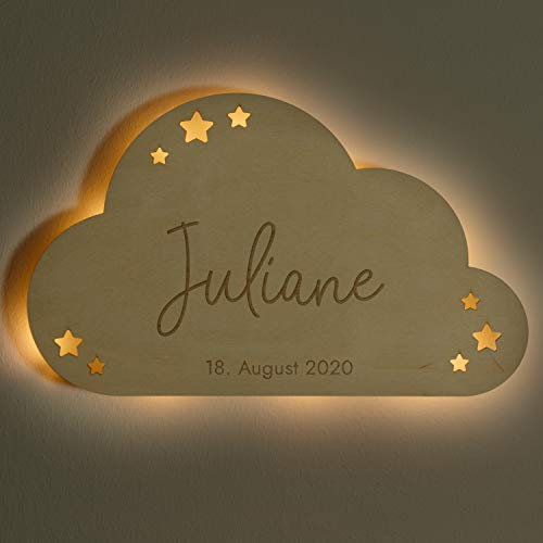 LAUBLUST LED Schlummerlicht Baby - Wolke Design, Natur - Personalisiertes Geschenk zur Geburt & Taufe | Serie: Niers