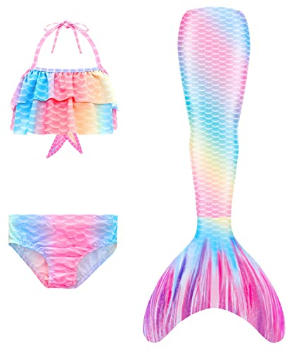 DNFUN Meerjungfrauenschwanz mit Bikini zum Schwimmen für Mädchen Meerjungfrau Schwanz Schwimmen kostüme für Kinder,Meerjungfrau Flosse Mädchen Seperat