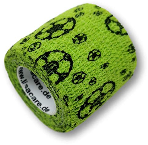 LisaCare Pflaster Tape - 12 Rollen 5cm breit - selbsthaftend, elastisch für Kinder - Riesige Farb- & Motivauswahl - Bandagen zum Trösten (Fußball)