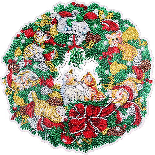 EXQULEG Weihnachten Kranz, 5D DIY Diamond Painting,Türkranz Weihnachten, Diamant Painting Bilder für Haus, Wand Und Eingang Dekorationen (HH008,30X30CM)