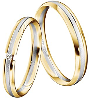 JC Trauringe Gold 333 Bicolor Paarpreis Poliert/Mattiert I Partnerringe Gelb- und Weißgold mit Gravur in edler Schatulle I 2 Hochzeitsringe Herrenring ohne & Damenring mit Stein I ICT15