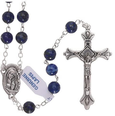 Holyart Rosenkranz mit blauen Perlen aus Lapislazuli, 6 mm