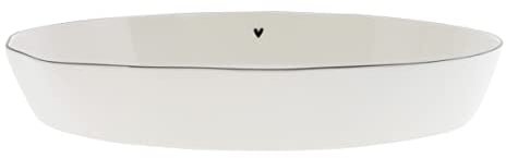 Bastion Collections Servierplatte Schale oval little Heart Keramik weiss schwarz Keramikgeschirr BC gedeckter Tisch Küche, LI/OVAL DISH 001BL