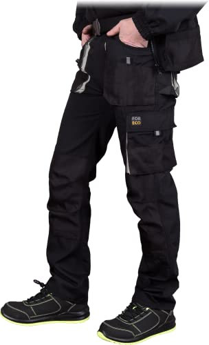 REIS FORECO-T BJS46 Pantaloni da Lavoro per Uomo, Protettivi, Antitaglio, Cargo, 80% Poliestere 20% Cotone, Nero Grigio Chiaro, Taglia 46