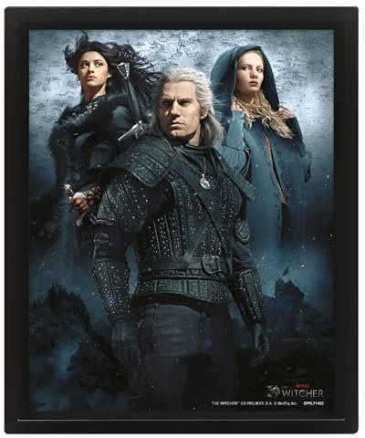 Pyramid International Rahmen mit 3D-Effekt, The Witcher, Yennefer von Vengerberg, Geralt von Riv und Ciri, Maße: 23,5 x 28,5 cm, fertig zum Aufhängen, offizielles Lizenzprodukt