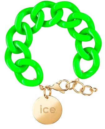 ICE - Jewellery - Chain bracelet - Flashy green - Gold - Kettenarmband mit grünfarbenen XL-Maschen für Frauen, geschlossen mit einer goldenen Medaille (020922)