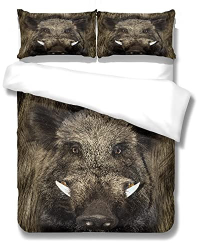 WDBBY Bettwäsche Retro Tier Wildschwein 135x200 cm zweiteilig, Bettbezug mit Reißverschluss und Kissenbezug Mikrofaser 3D-Digitaldruck - Bettwäsche Kinderzimmer Schlafzimmer