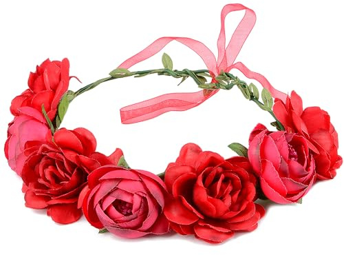 Blumenkrone, Rose, Pfingstrosen, Girlande, Stirnband, Haarkranz, florales Kopfschmuck, mit verstellbarem Band, Hochzeit, Festival, Party