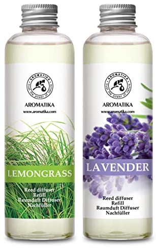 Raumduft Diffuser Nachfüller Lemongrass & Lavendel 400ml - 2x200ml - Nachfüller Set für Duftdiffusor - Reed Diffuser Refill - Raumbeduftung - Zimmerduft - Diffuser Nachfüllen - Raumluft