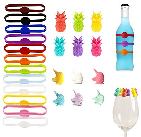Luvadeyo 24Pcs Wine Glass Charms Tags Animal Fruit, Colorful Silicone Wine Glass Drink Markers for Party Decorations Home Use Party Supplies