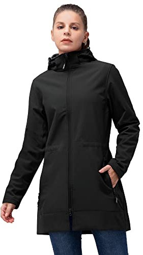 33,000ft Femme Veste Softshell Imperméable Longue Légère Jacket À Capuche Veste de pluie softshell Blouson Coupe Vent pour Activites En Exterieur Course à pied Randonnée Noir L