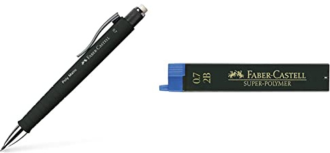 Faber-Castell 133353 - Druckbleistift Poly Matic, 0.7 mm, schwarz, 1 Stück & Faber Castell – Blister Rohr 12 Minen, 0.7 mm 2B