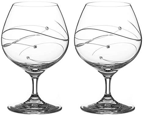 DIAMANTE Paire de verres à liqueur Swarovski Brandy Cognac – Design spirale taillé à la main orné de cristaux Swarovski