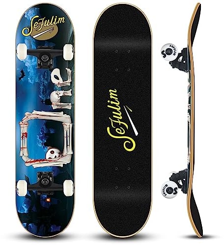 Sefulim 78,9 x 20,3 cm komplettes Skateboard, 7-lagig, kanadischer Ahorn, Doppel-Kick-Deck-Skateboard für Jungen, Mädchen, Teenager, Erwachsene, Anfänger