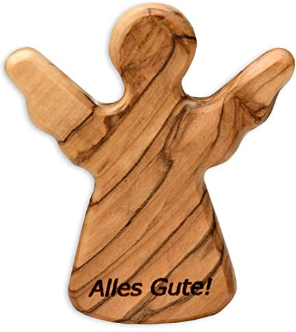 Kassis Geschenkartikel Olivenholz-Schutzengel - Handgefertigte Engel-Figur aus Bethlehem - Schutzengel-Glücksbringer - (Alles Gute) - (1 Stück)