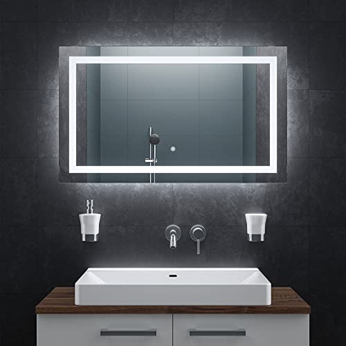 BR Bringer LED Badspiegel - 100x60 cm - Badezimmerspiegel mit Beleuchtung und Anti-Beschlag Funktion - Dimmbar, Energiesparend, 3 Lichtfarben, Touch-Schalter und Speicherfunktion (Modell: BRS102)