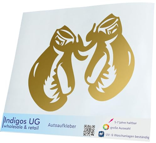 INDIGOS UG Auto Aufkleber Boxhandschuhe Boxen - Gold - 150x124 - Selbstklebender Sticker für Auto, Fenster, Bus oder LKW - UV-beständig & wetterfest