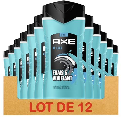 AXE - Gel Douche Homme 5en1 Re-Load - 24h Hydratant - 87% d'Ingrédients d'origine naturelle - parfum frais & vivifiant (lot de 12x 250ml)