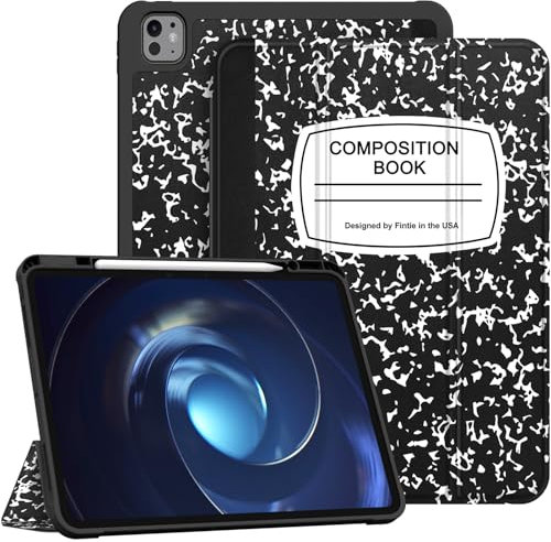 Fintie SlimShell Case for iPad Pro 13-inch (M4) 2024 - [Built-in Pencil Holder] Soft TPU Protective Stand Back Cover with Auto Wake/Sleep, Composition Book