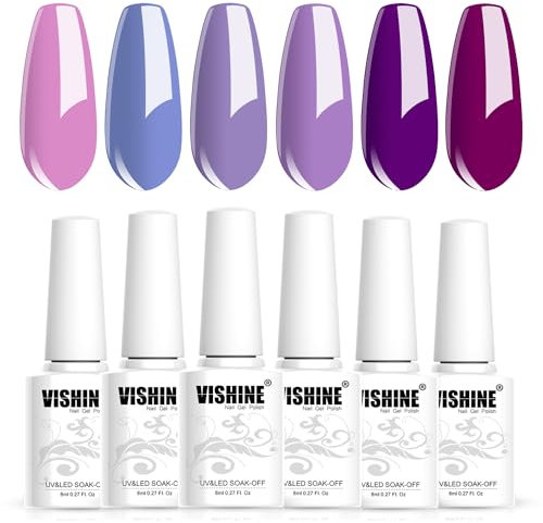 Vishine Gel Nail Polish Set Light/Dark Violet Purple Gel Polish Serene Lavender Soak off Gel Polish Spring Violet Orchid Gel Polish Kit DIY Manicure Set for Girl Popular Gift 8ml